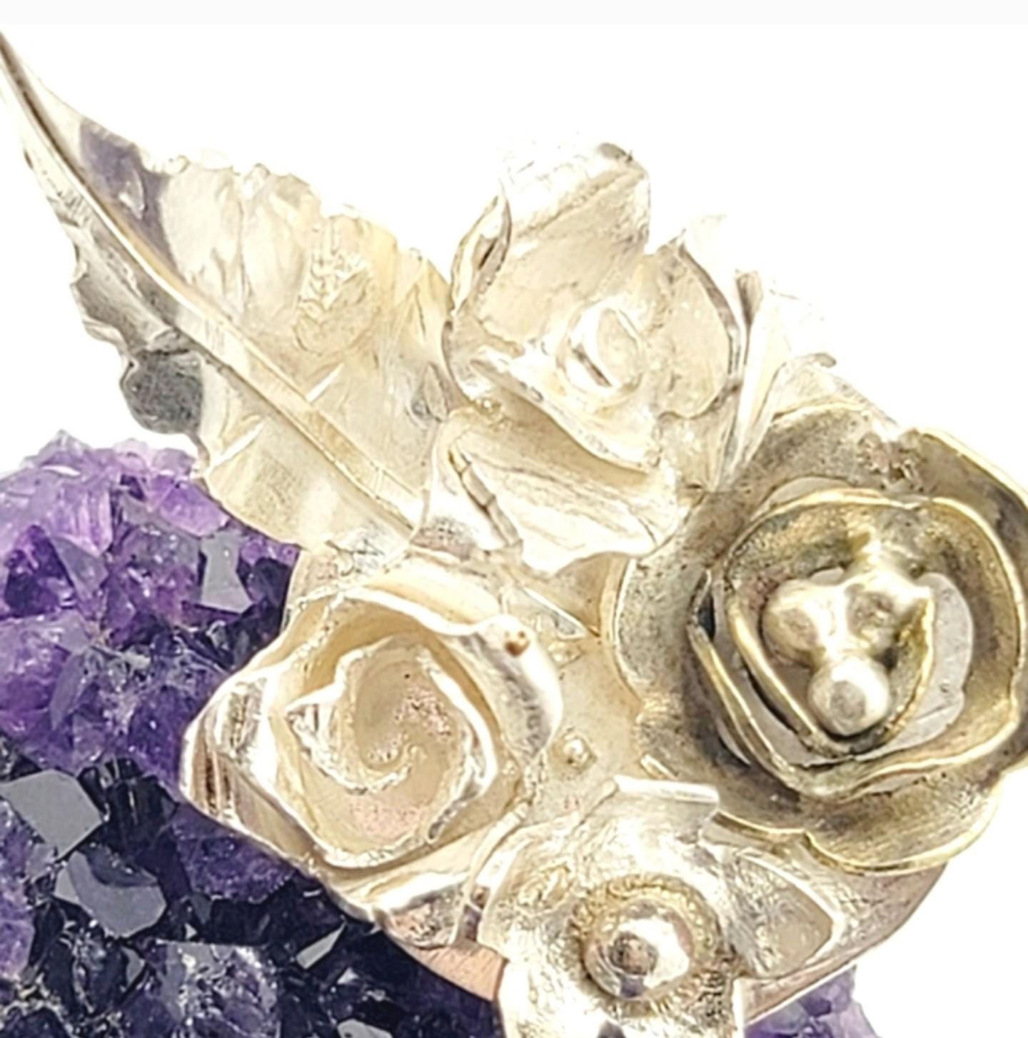 FLORAL BOUQUET HANDMADE in Sterling Silver metal one of a king Garden Collection size 8.5