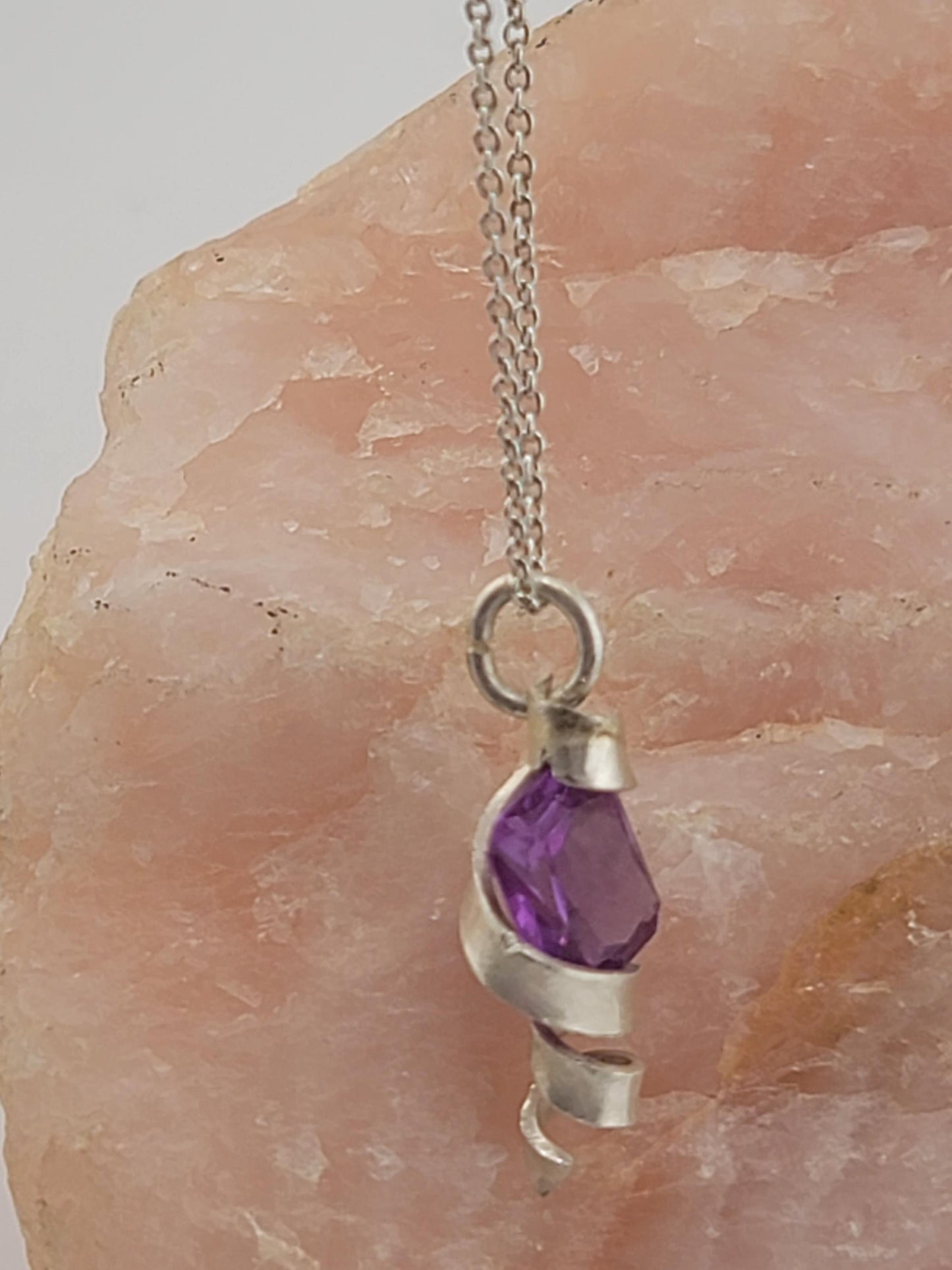 AMETHYST CRYSTAL PENDANT handmade in Sterling Silver metal pressure design