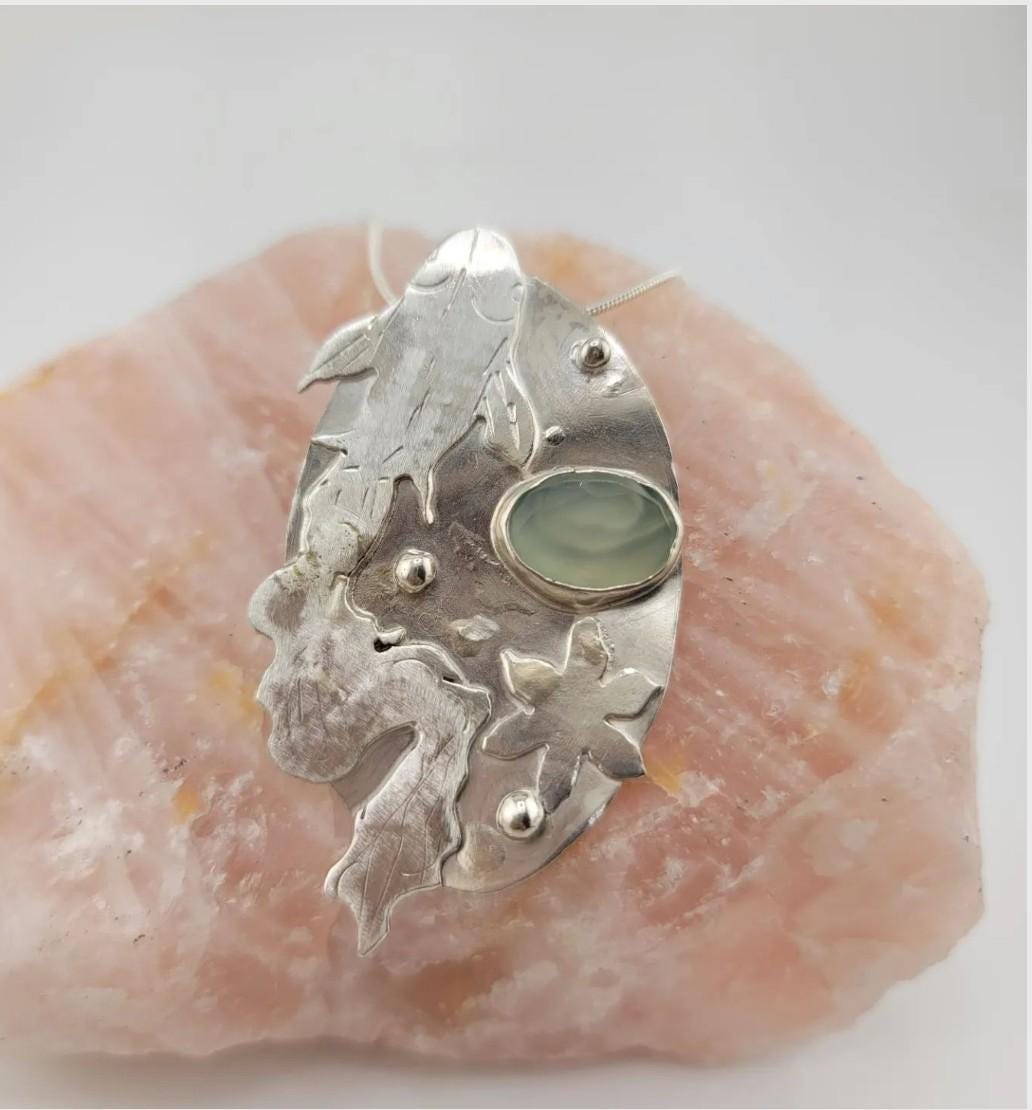 Koi fish Prehnite gemstone handcrafted in Sterling Silver metal