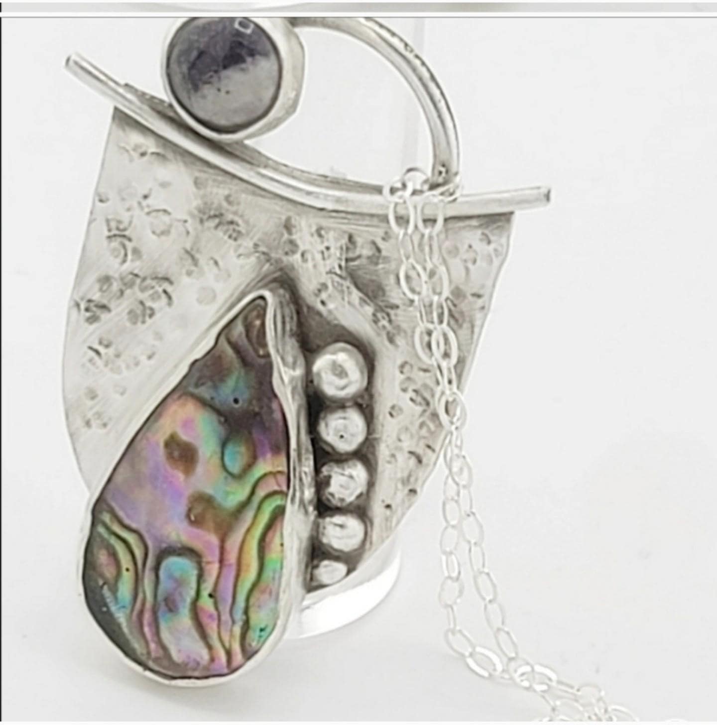 ABALONE AMETHYST PENDANT handmade in Sterling Silver metal
