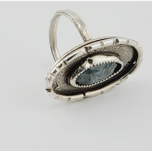 AQUAMARINE STATEMENT RING oval design handmade in. 925 sterling silver metal size 8.5