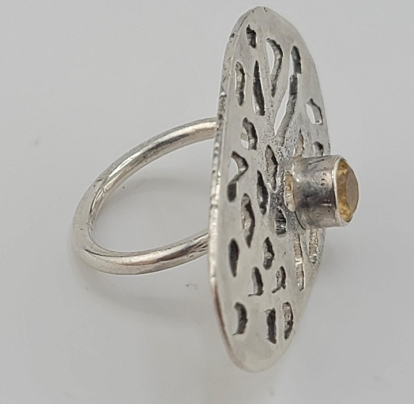 CITRINE CRYSTAL RING leopard cut-out handmade sterling silver ring size 9