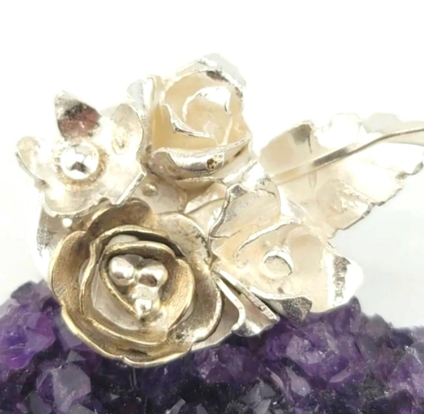 FLORAL BOUQUET HANDMADE in Sterling Silver metal one of a king Garden Collection size 8.5