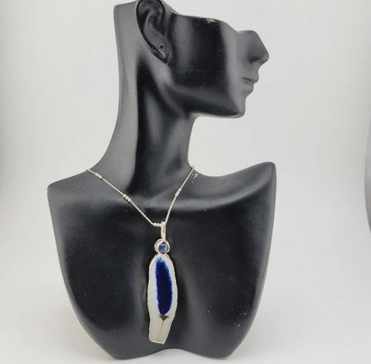 BROKEN INTO BEAUTIFUL ceramic broken china pendant feather design handmade in Sterling Silver metal with an apprx 18" chain