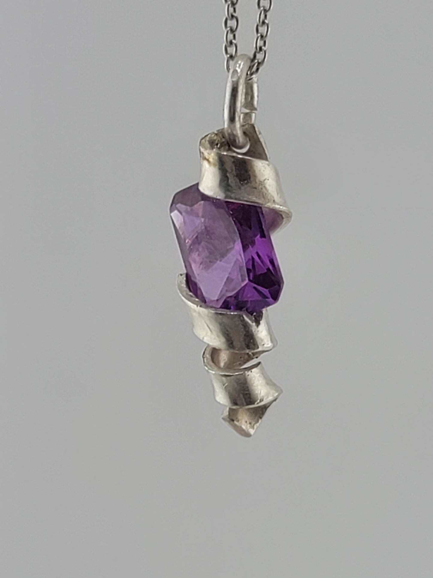 AMETHYST CRYSTAL PENDANT handmade in Sterling Silver metal pressure design
