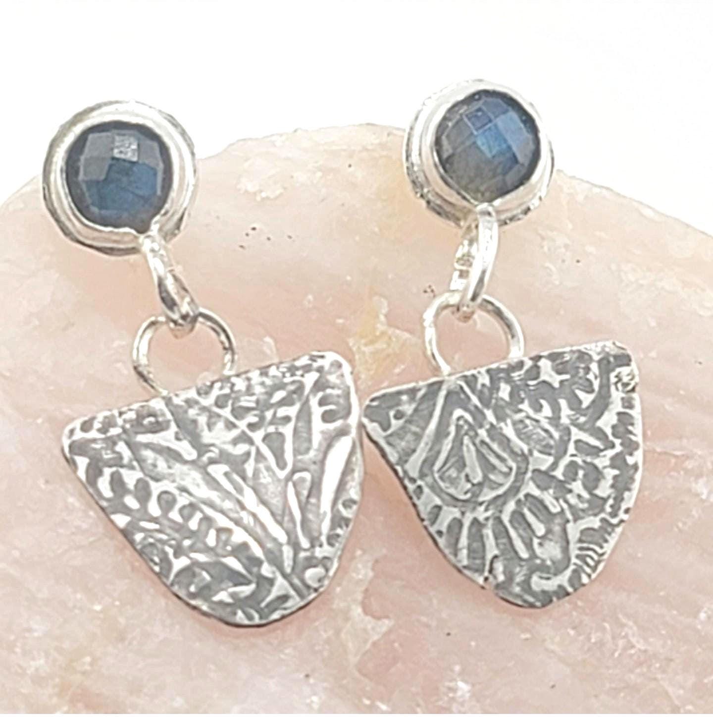 LABRADORITE EMBOSSED EARRINGS