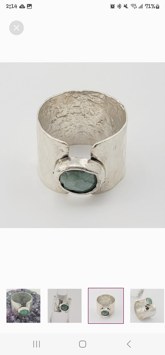 Emerald handmade ring in sterling silver metal size 6