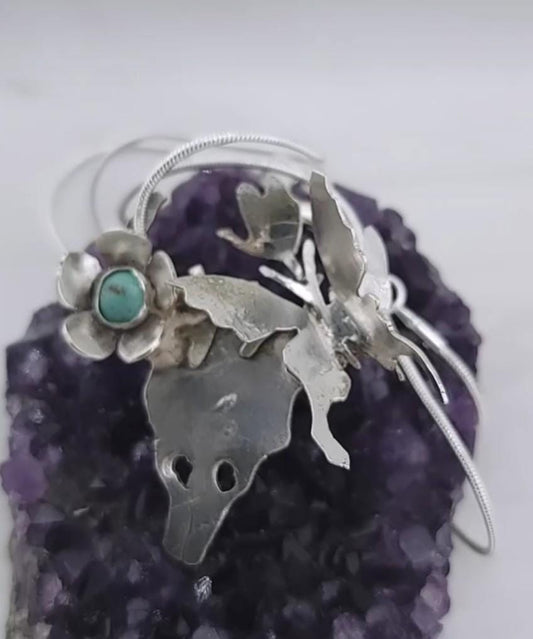 TURQUOISE skull pendant in Sterling Silver handcrafted