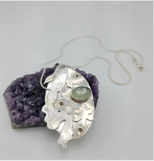 Koi fish Prehnite gemstone handcrafted in Sterling Silver metal