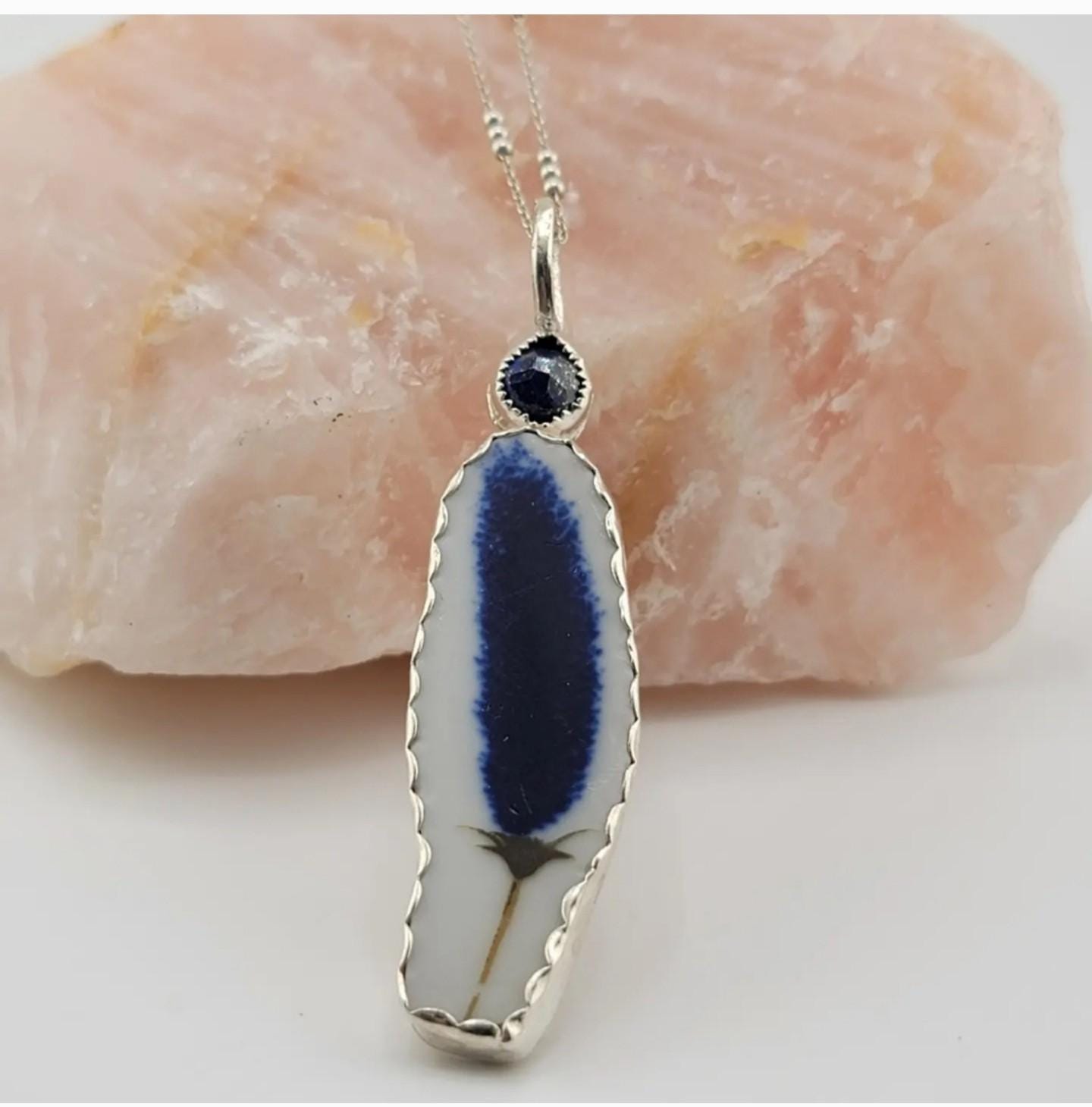 BROKEN INTO BEAUTIFUL ceramic broken china pendant feather design handmade in Sterling Silver metal with an apprx 18" chain