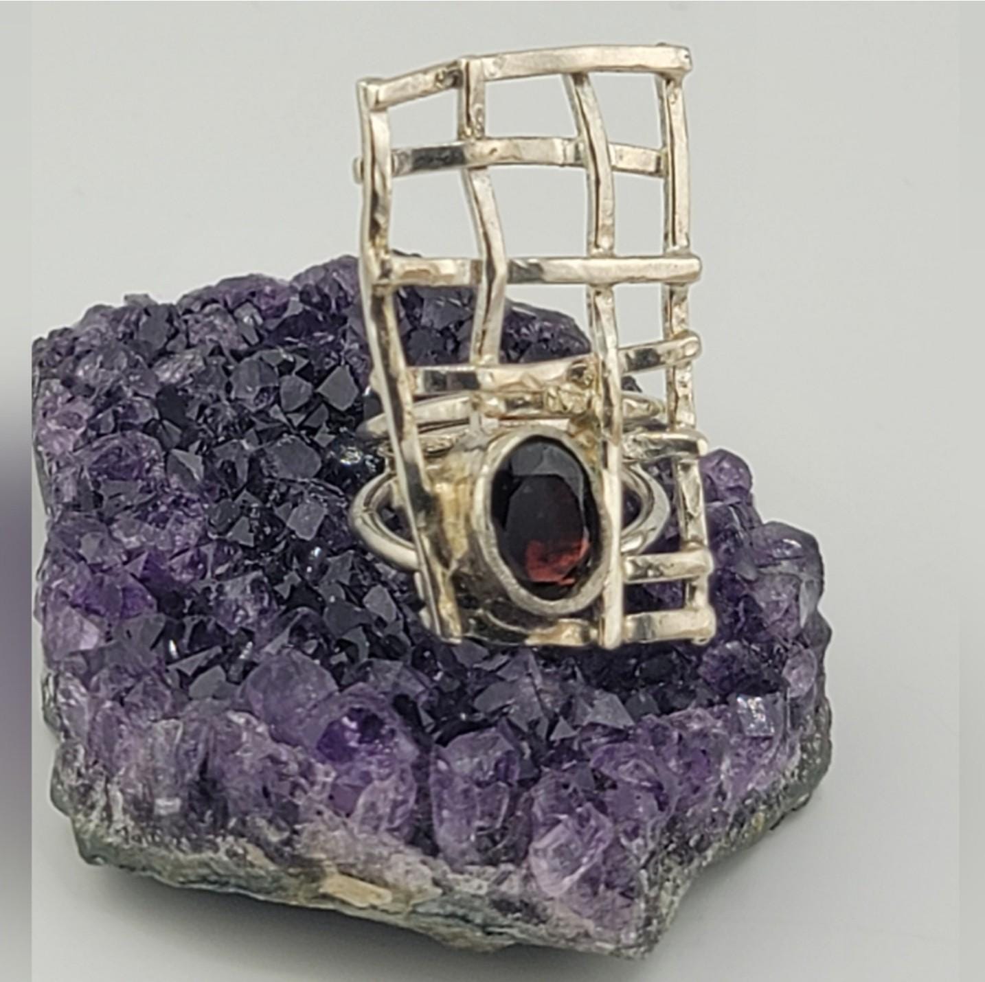 GARNET STYLE STATEMENT RING HANDMADE IN STERLING SILVER METAL SIZE 6